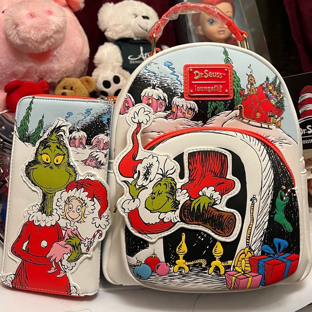 2pc Loungefly Dr. Seuss The Grinch Cosplay Mini Backpack and Wallet